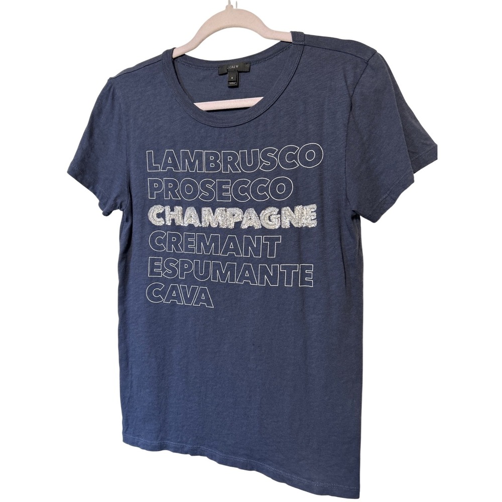 J Crew Champagne" T-shirt Shadow Blue Sequin Women's Size Small EUC